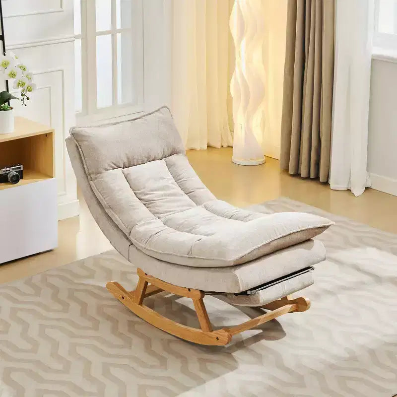 Fauteuil à bascule Hyleory en bois massif rembourré avec repose-pieds escamotable