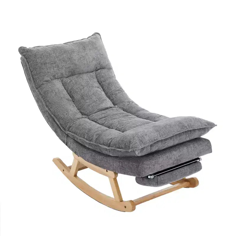 Fauteuil à bascule Hyleory en bois massif rembourré avec repose-pieds escamotable
