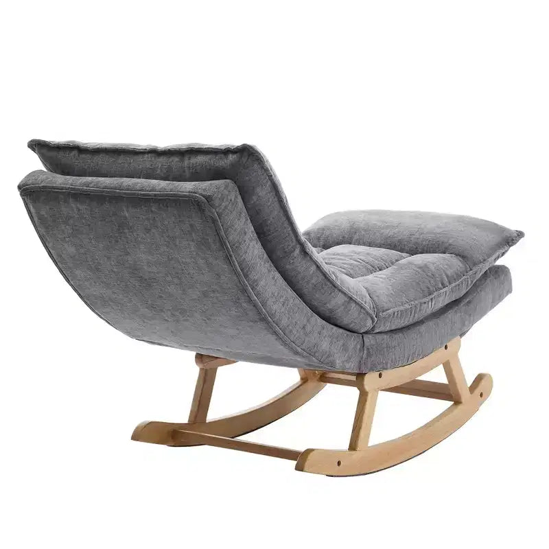 Fauteuil à bascule Hyleory en bois massif rembourré avec repose-pieds escamotable