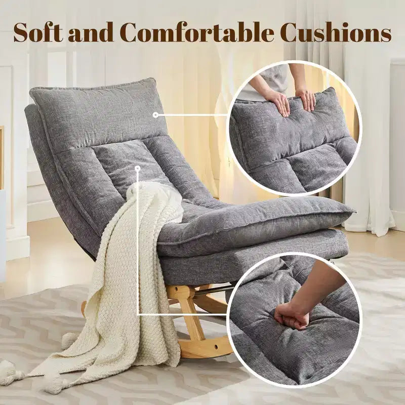 Fauteuil à bascule Hyleory en bois massif rembourré avec repose-pieds escamotable