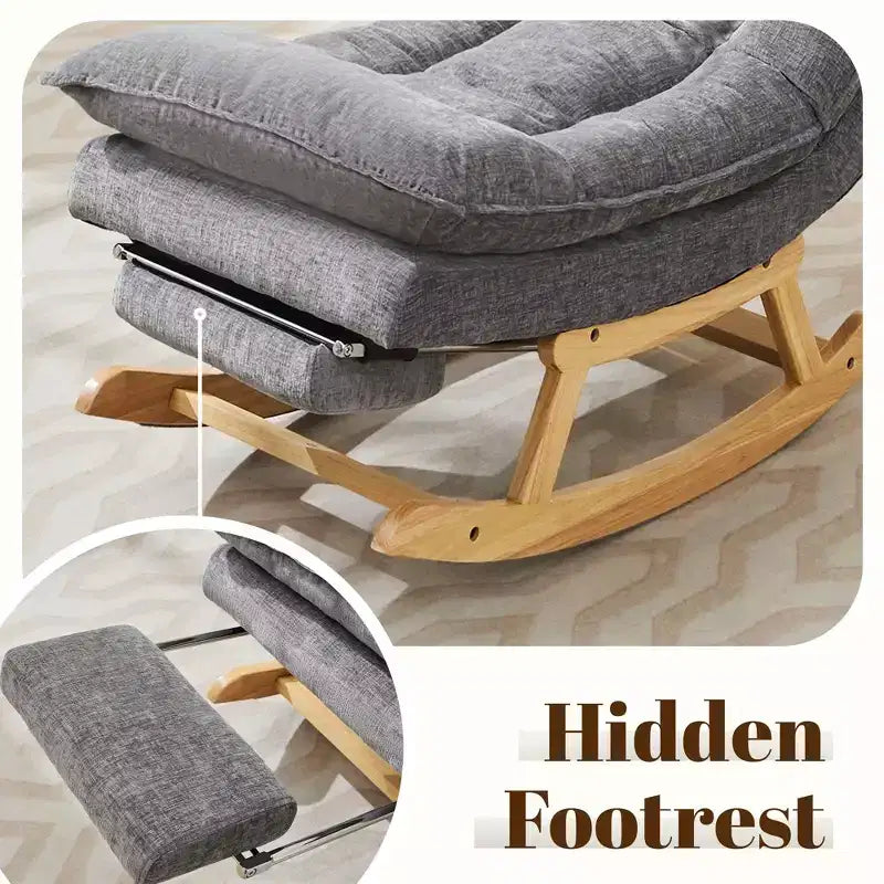 Fauteuil à bascule Hyleory en bois massif rembourré avec repose-pieds escamotable
