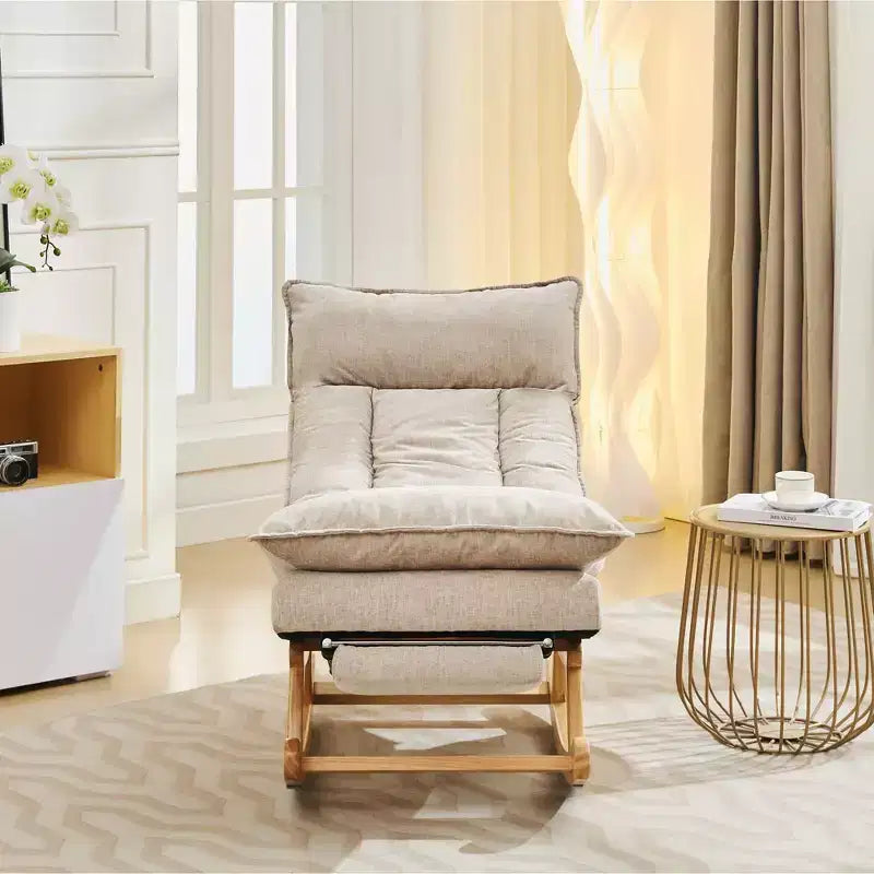 Fauteuil à bascule Hyleory en bois massif rembourré avec repose-pieds escamotable