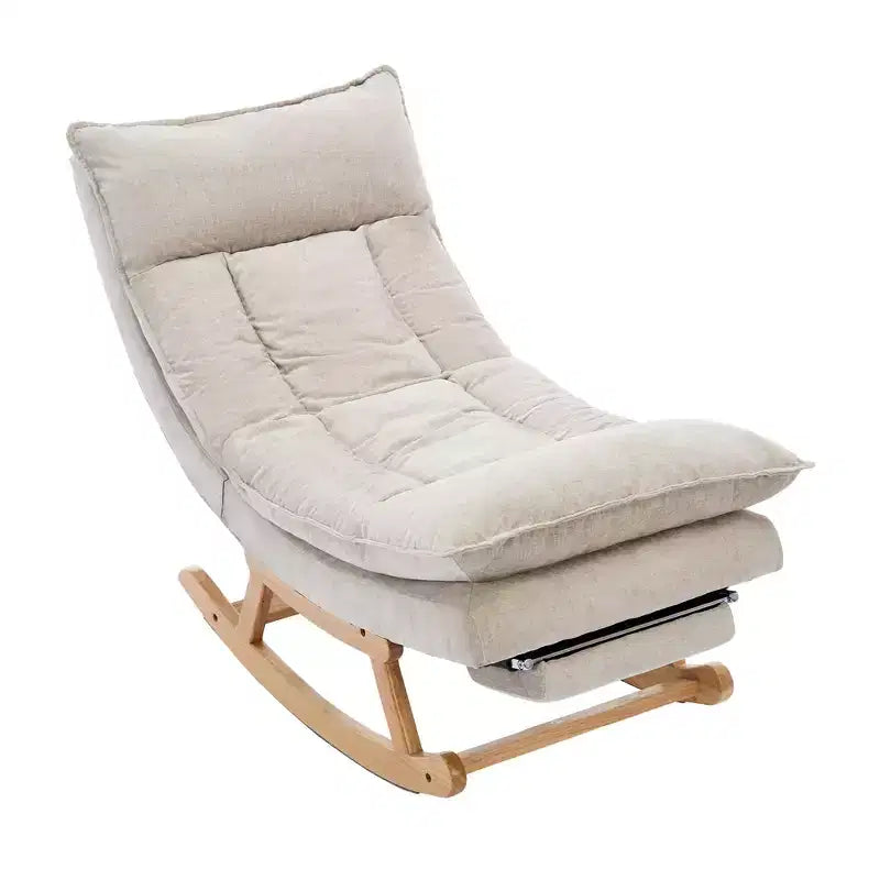 Fauteuil à bascule Hyleory en bois massif rembourré avec repose-pieds escamotable