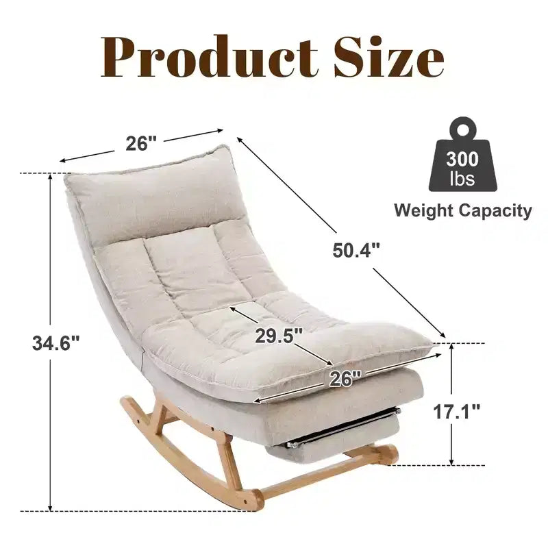 Fauteuil à bascule Hyleory en bois massif rembourré avec repose-pieds escamotable