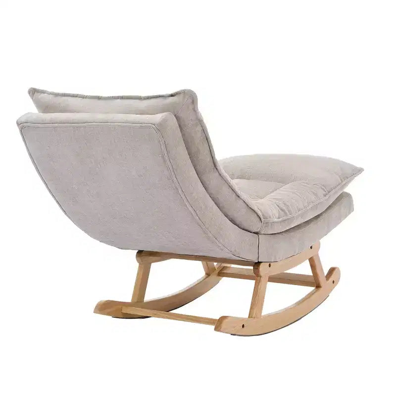 Fauteuil à bascule Hyleory en bois massif rembourré avec repose-pieds escamotable