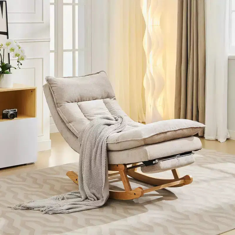 Fauteuil à bascule Hyleory en bois massif rembourré avec repose-pieds escamotable