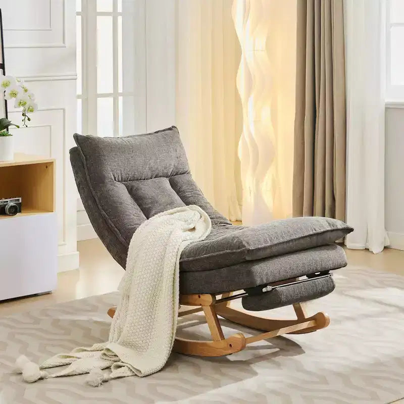 Fauteuil à bascule Hyleory en bois massif rembourré avec repose-pieds escamotable