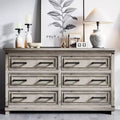 55 Farmhouse Chest of Drawers, 6 Drawer Dresser, with Natural Texture, with Metal Handle, for Living Room, Entryway