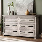 Commode de ferme 55, commode 6 tiroirs, texture naturelle, poignée en métal, pour salon, entrée