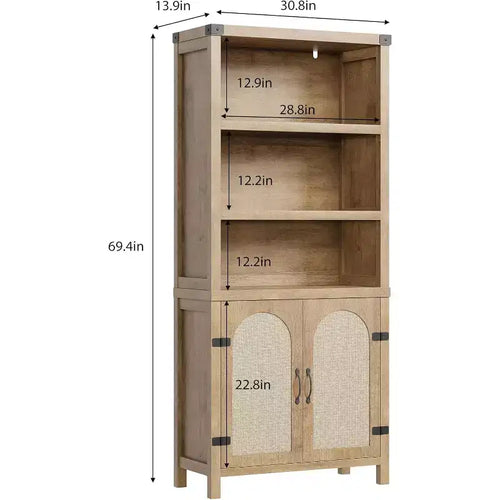 Étagère de rangement à 5 niveaux, Bibliothèque haute, Bibliothèques avec portes, Armoire de rangement à 5 niveaux pour la maison, le bureau, le salon
