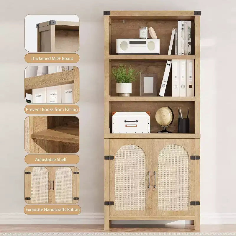 Étagère de rangement à 5 niveaux, Bibliothèque haute, Bibliothèques avec portes, Armoire de rangement à 5 niveaux pour la maison, le bureau, le salon
