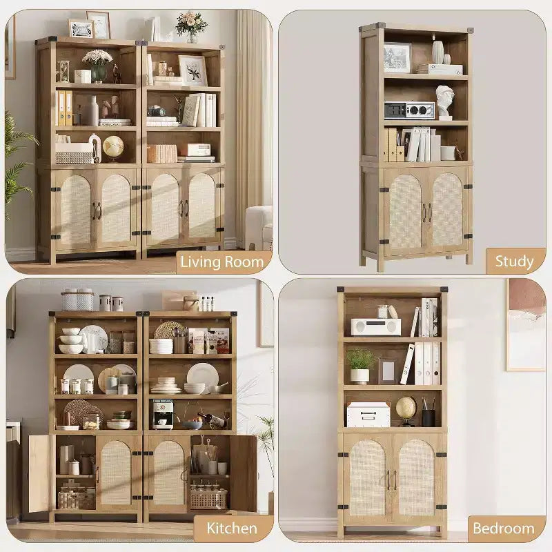 Étagère de rangement à 5 niveaux, Bibliothèque haute, Bibliothèques avec portes, Armoire de rangement à 5 niveaux pour la maison, le bureau, le salon