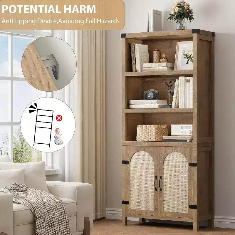Étagère de rangement à 5 niveaux, Bibliothèque haute, Bibliothèques avec portes, Armoire de rangement à 5 niveaux pour la maison, le bureau, le salon