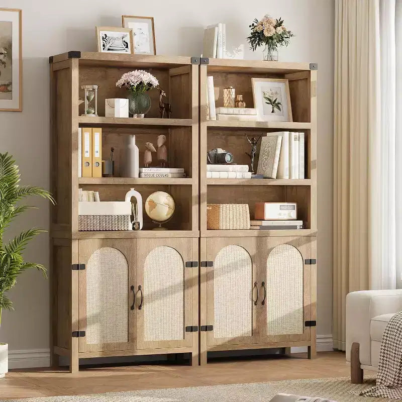 Étagère de rangement à 5 niveaux, Bibliothèque haute, Bibliothèques avec portes, Armoire de rangement à 5 niveaux pour la maison, le bureau, le salon