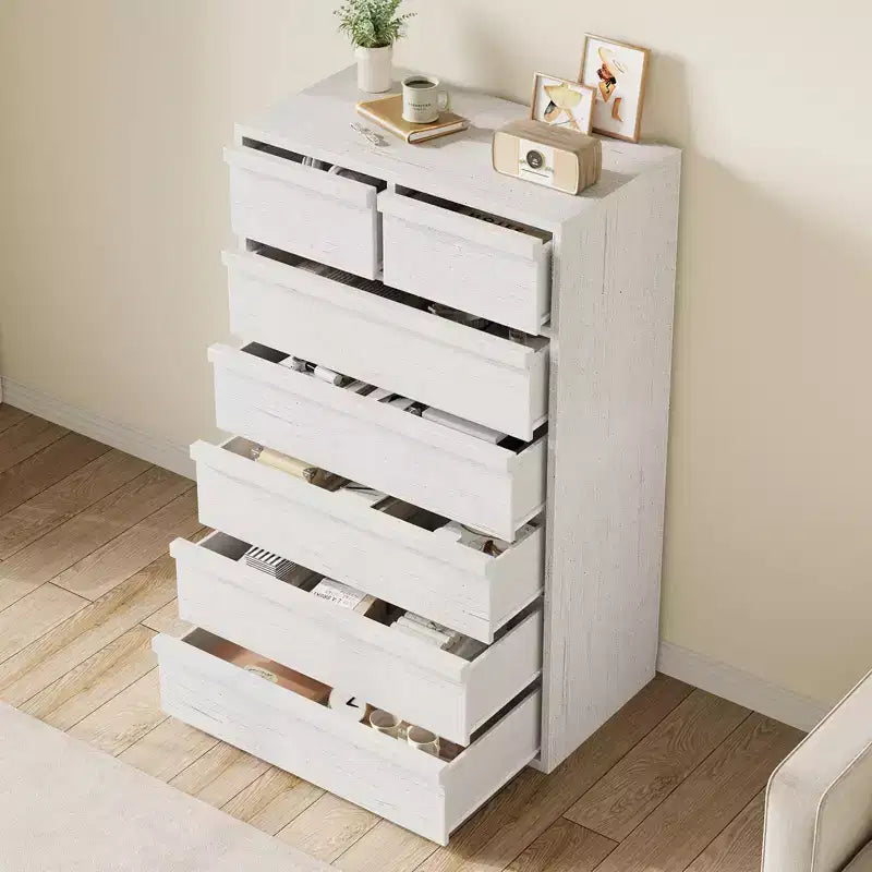 Garvee Commode à 7 Tiroirs pour Chambre à Coucher, Commode Haute Blanche à 7 Tiroirs avec Poignées Concaves, Organiseur de Commode en Bois pour Salon, Chambre d'Enfant, Entrée