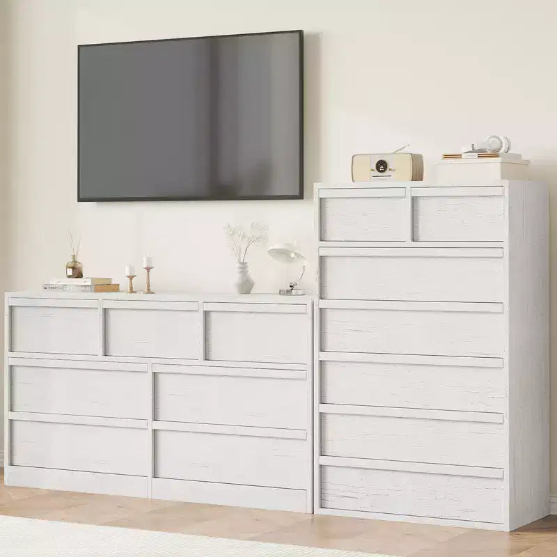 Garvee Commode à 7 Tiroirs pour Chambre à Coucher, Commode Haute Blanche à 7 Tiroirs avec Poignées Concaves, Organiseur de Commode en Bois pour Salon, Chambre d'Enfant, Entrée