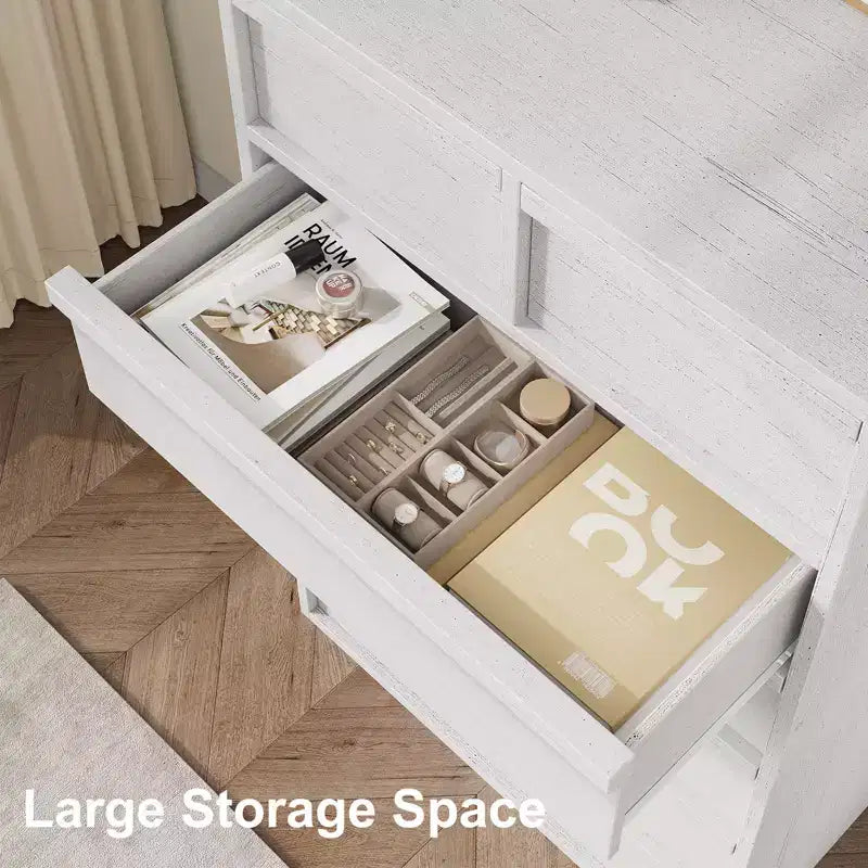 Garvee Commode à 7 Tiroirs pour Chambre à Coucher, Commode Haute Blanche à 7 Tiroirs avec Poignées Concaves, Organiseur de Commode en Bois pour Salon, Chambre d'Enfant, Entrée
