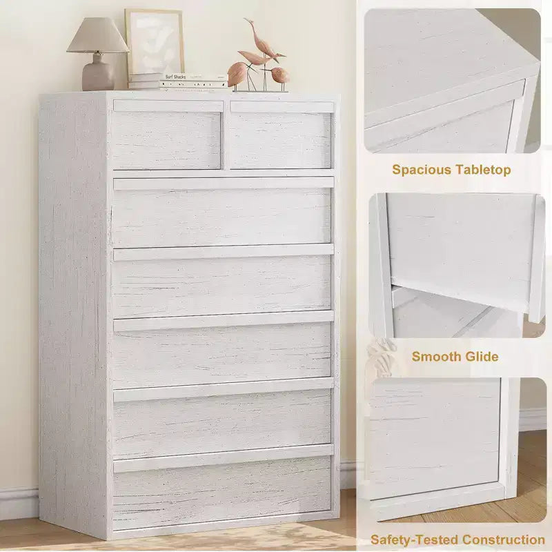 Garvee Commode à 7 Tiroirs pour Chambre à Coucher, Commode Haute Blanche à 7 Tiroirs avec Poignées Concaves, Organiseur de Commode en Bois pour Salon, Chambre d'Enfant, Entrée