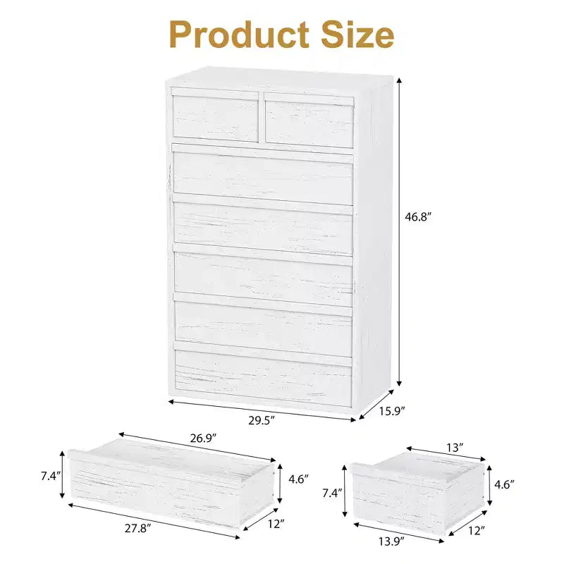 Garvee Commode à 7 Tiroirs pour Chambre à Coucher, Commode Haute Blanche à 7 Tiroirs avec Poignées Concaves, Organiseur de Commode en Bois pour Salon, Chambre d'Enfant, Entrée