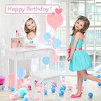 Coiffeuse pour enfants, ensemble de maquillage pour filles avec lumière et miroir, table de maquillage et tabouret pour enfants, coiffeuse en bois avec jeu pour 4-9 ans