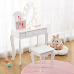 Coiffeuse pour enfants, ensemble de maquillage pour filles avec lumière et miroir, table de maquillage et tabouret pour enfants, coiffeuse en bois avec jeu pour 4-9 ans