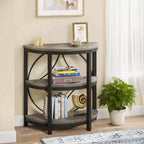 MAYEERTY Half-Round Side Table Rustic Brown Top Black Metal Legs 3-Tier Open Shelves