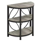 Table d'appoint demi-ronde MAYEERTY Plateau marron rustique Pieds en métal noir Étagères ouvertes à 3 niveaux
