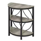 Table d'appoint demi-ronde MAYEERTY Plateau marron rustique Pieds en métal noir Étagères ouvertes à 3 niveaux