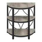 Table d'appoint demi-ronde MAYEERTY Plateau marron rustique Pieds en métal noir Étagères ouvertes à 3 niveaux