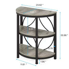 Table d'appoint demi-ronde MAYEERTY Plateau marron rustique Pieds en métal noir Étagères ouvertes à 3 niveaux