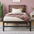 CLIHOME Rustic Brown Platform Bed Frame with Rustic Vintage Wood Headboard, Strong Metal Slats Support Mattress Foundation