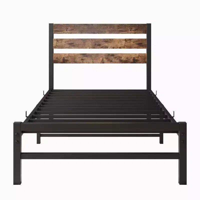 CLIHOME Cadre de lit plateforme marron rustique avec tête de lit en bois vintage rustique, support de matelas solide à lattes métalliques