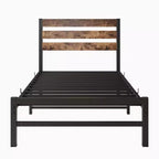 CLIHOME Cadre de lit plateforme marron rustique avec tête de lit en bois vintage rustique, support de matelas solide à lattes métalliques