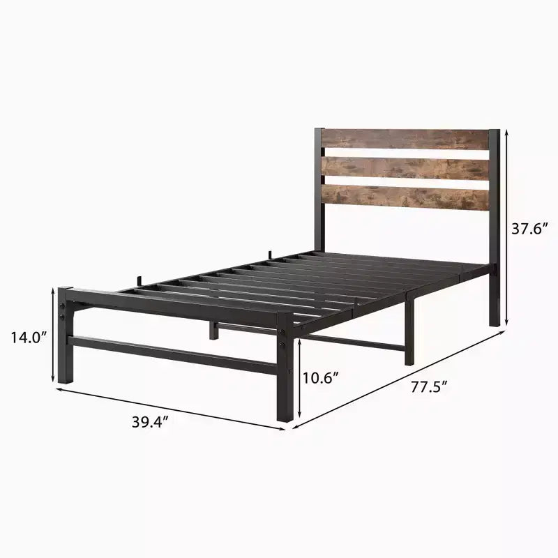 CLIHOME Cadre de lit plateforme marron rustique avec tête de lit en bois vintage rustique, support de matelas solide à lattes métalliques