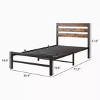 CLIHOME Cadre de lit plateforme marron rustique avec tête de lit en bois vintage rustique, support de matelas solide à lattes métalliques