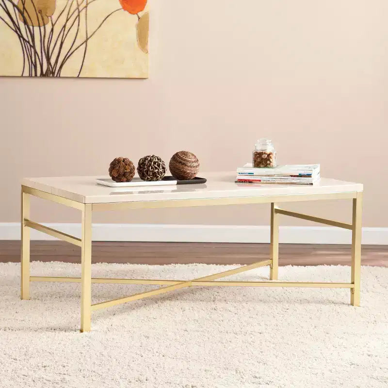 Table basse Orinda aspect pierre - Blanc - SEI