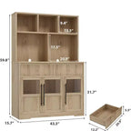 Meuble de rangement de cuisine de 60 cm avec portes vitrées, armoire de rangement pour aliments, organisateur de cuisine, design ondulé, pour salon, salle à manger