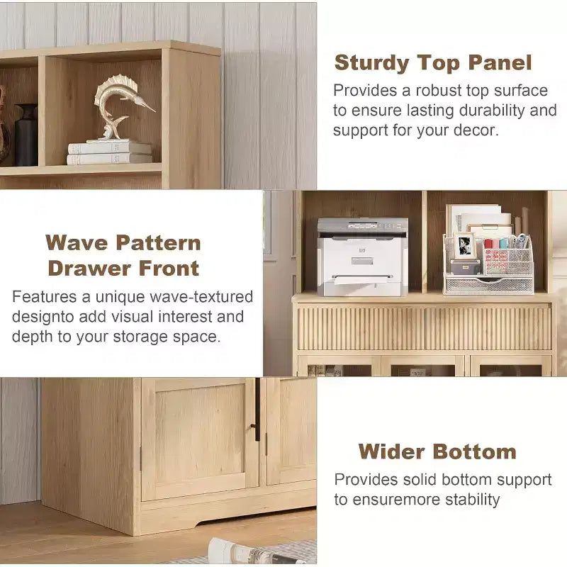 Meuble de rangement de cuisine de 60 cm avec portes vitrées, armoire de rangement pour aliments, organisateur de cuisine, design ondulé, pour salon, salle à manger