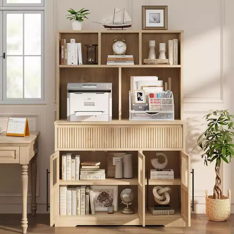 Meuble de rangement de cuisine de 60 cm avec portes vitrées, armoire de rangement pour aliments, organisateur de cuisine, design ondulé, pour salon, salle à manger