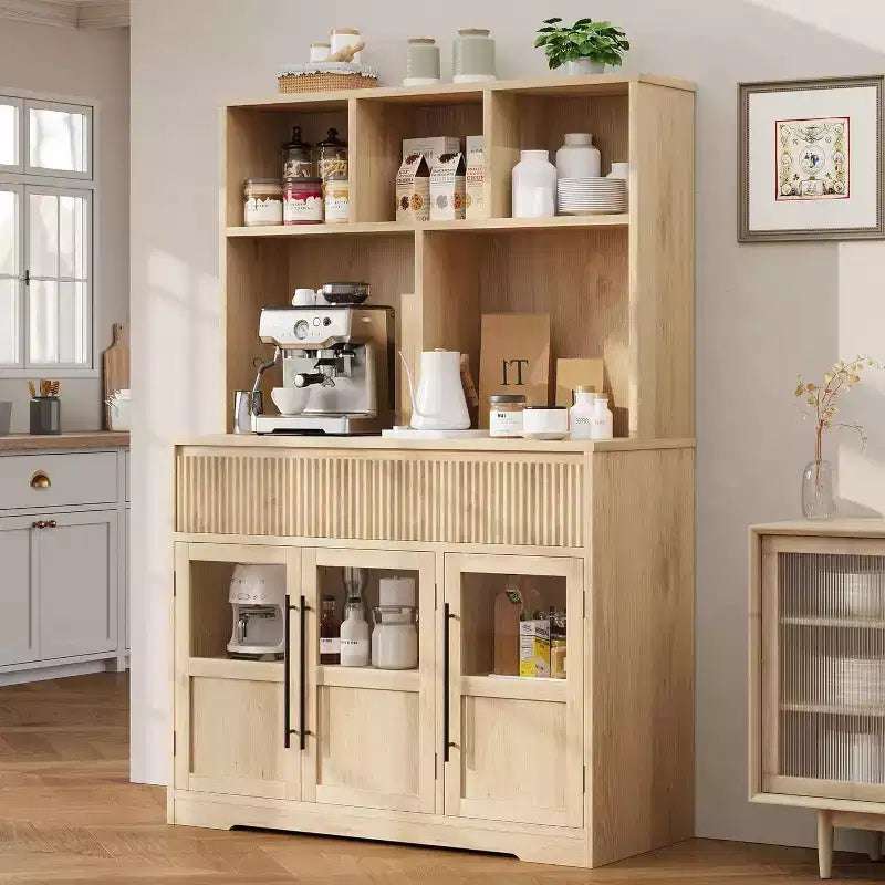 Meuble de rangement de cuisine de 60 cm avec portes vitrées, armoire de rangement pour aliments, organisateur de cuisine, design ondulé, pour salon, salle à manger