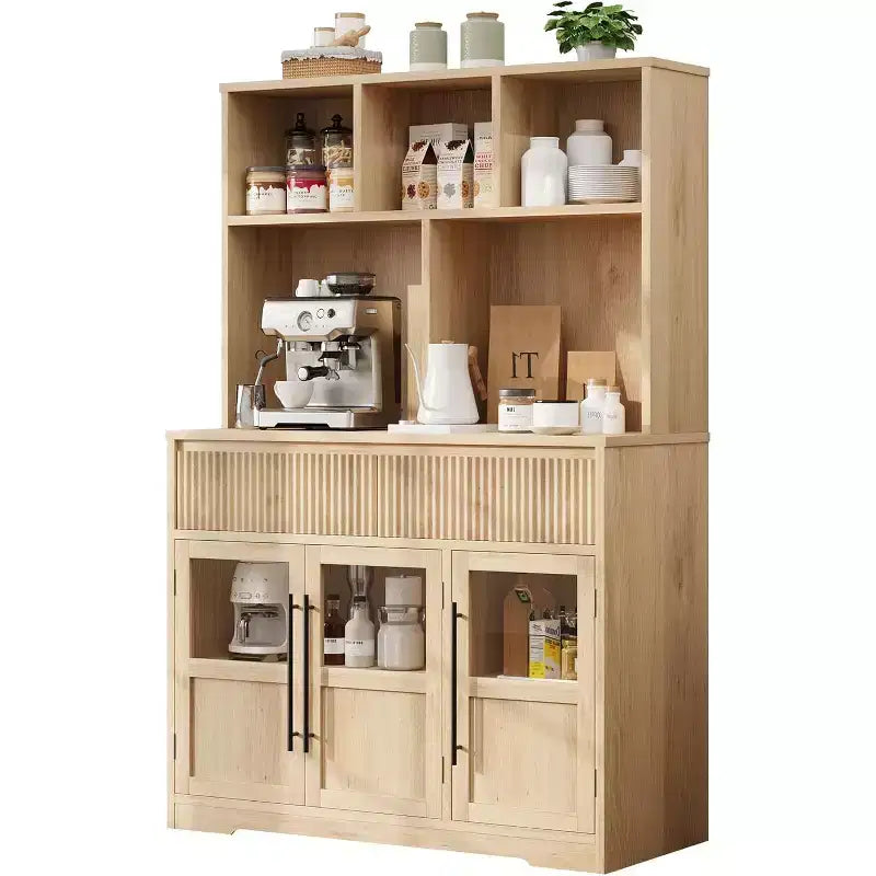 Meuble de rangement de cuisine de 60 cm avec portes vitrées, armoire de rangement pour aliments, organisateur de cuisine, design ondulé, pour salon, salle à manger
