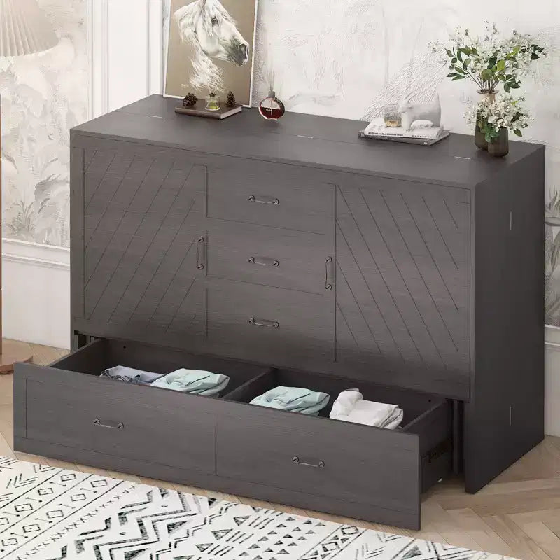 Lit escamotable Queen Mjkone avec station de recharge, lit pliable de style armoire peu encombrant avec matelas