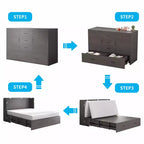Lit escamotable Queen Mjkone avec station de recharge, lit pliable de style armoire peu encombrant avec matelas