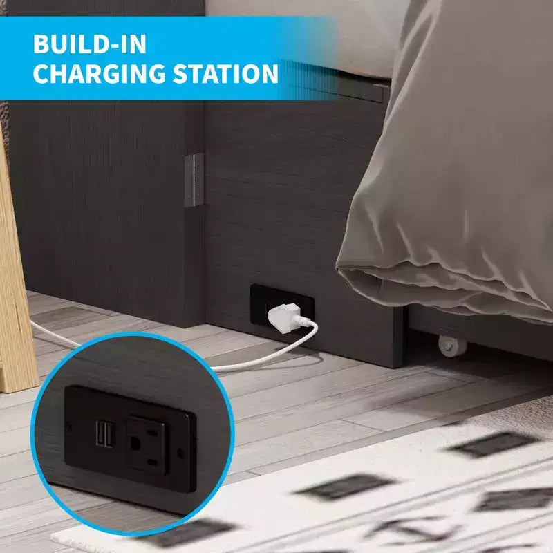 Lit escamotable Queen Mjkone avec station de recharge, lit pliable de style armoire peu encombrant avec matelas