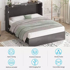 Lit escamotable Queen Mjkone avec station de recharge, lit pliable de style armoire peu encombrant avec matelas