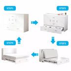 Lit escamotable Queen Mjkone avec station de recharge, lit pliable de style armoire peu encombrant avec matelas