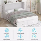 Lit escamotable Queen Mjkone avec station de recharge, lit pliable de style armoire peu encombrant avec matelas