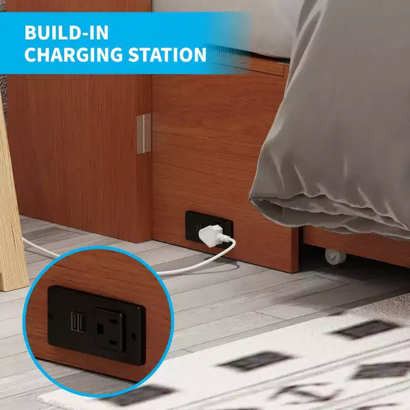 Lit escamotable Queen Mjkone avec station de recharge, lit pliable de style armoire peu encombrant avec matelas