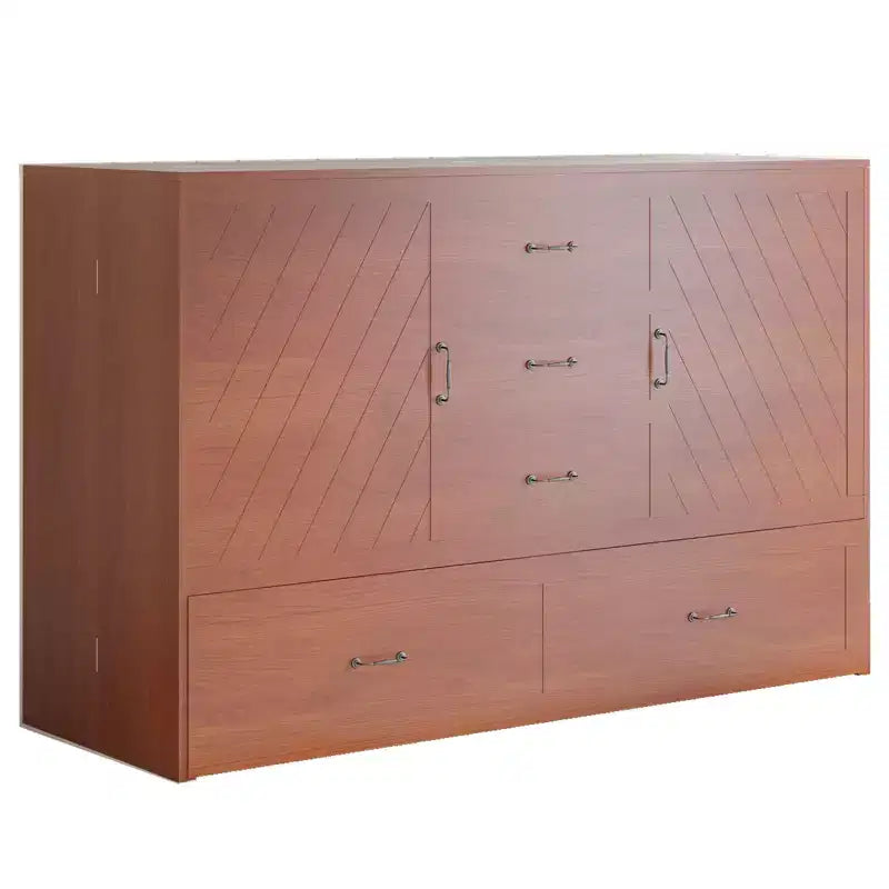 Lit escamotable Queen Mjkone avec station de recharge, lit pliable de style armoire peu encombrant avec matelas