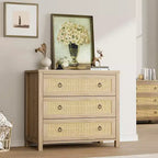 Commode 29 en rotin à 3 tiroirs pour chambre à coucher, commode de placard en bois, commode haute de style bohème, pour chambre à coucher, salon